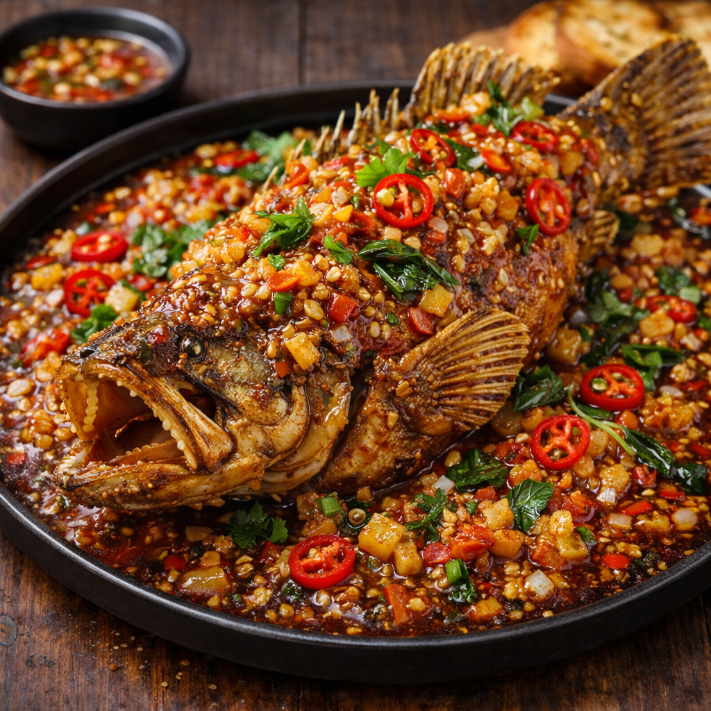 Tiger Grouper Deep Fried with Nyonya Sauce 500 gram